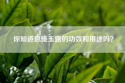 你知道恩施玉露的功效和用途吗？
